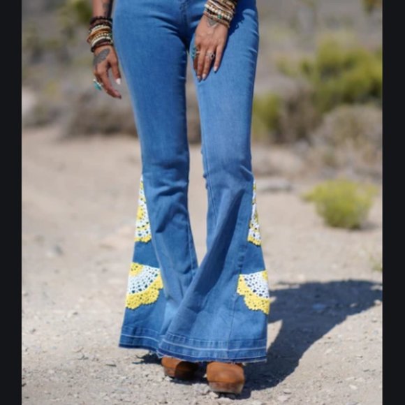 Three Bird Nest Pants - Three Bird Nest Bellbottom Jeans Crocheted